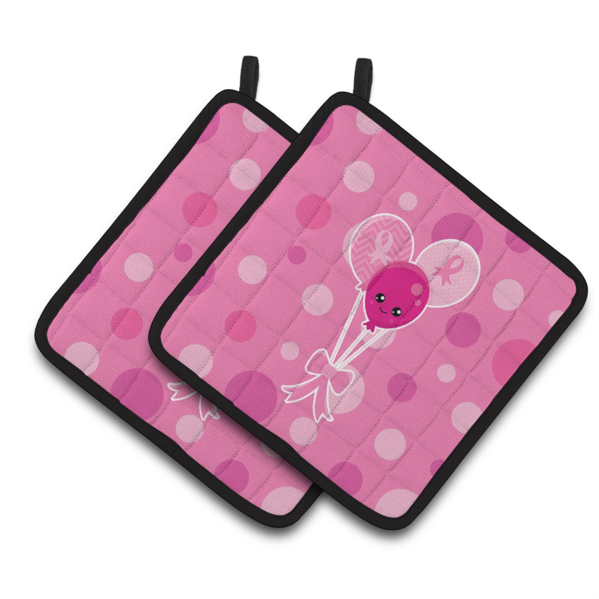 Caroline'S Treasures Breast Cancer Awareness Ribbon Balloons Pair Of Pot Holders, 7.5 X 7.5, Multicolor