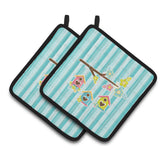Caroline'S Treasures Bb7011Pthd Birdhouses On Blue Stripes Pair Of Pot Holders, 7.5 X 7.5, Multicolor