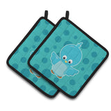 Caroline'S Treasures Bb7013Pthd Bird On Blue Polkadots Pair Of Pot Holders, 7.5 X 7.5, Multicolor