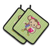 Caroline'S Treasures Bb7016Pthd Monkey Going To School Pair Of Pot Holders, 7.5 X 7.5, Multicolor