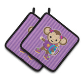 Caroline'S Treasures Monkey With Backpack Pair Of Pot Holders, 7.5 X 7.5, Multicolor
