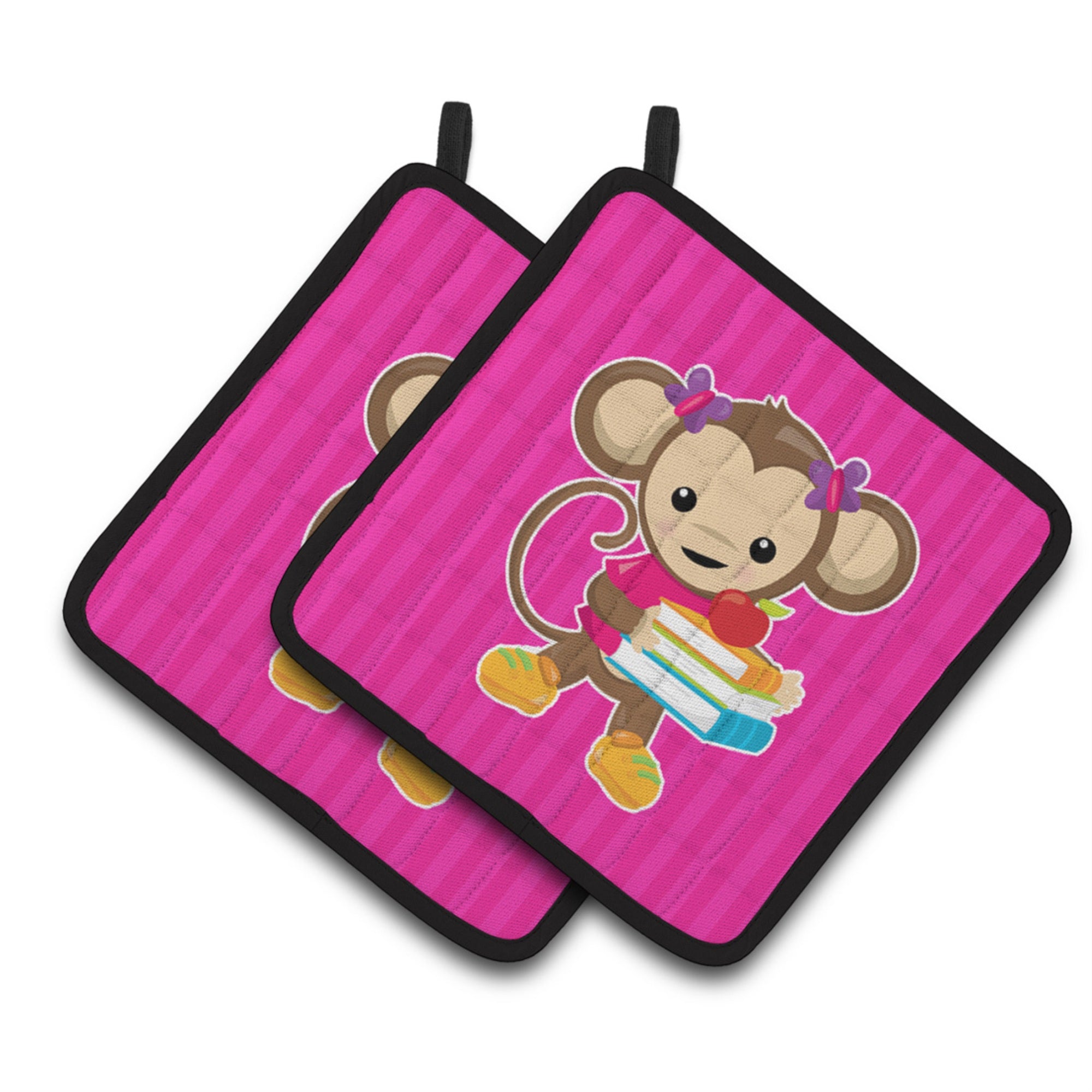 Caroline'S Treasures Bb7018Pthd Monkey And School Books Pair Of Pot Holders, 7.5 X 7.5, Multicolor
