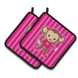Caroline'S Treasures Bb7020Pthd Monkey On Pink Stripes Pair Of Pot Holders, 7.5 X 7.5, Multicolor