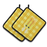 Caroline'S Treasures Ice Pop Popcicle Face Gingham Yellow Pair Of Pot Holders, 7.5 X 7.5, Multicolor