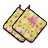 Caroline'S Treasures Ice Pop Popcicle Pink Yellow Pair Of Pot Holders, 7.5 X 7.5, Multicolor
