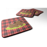 Caroline'S Treasures Puppy On Black Red Gingham Foam Coaster Set Of 4, 3.5, Multicolor