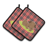 Caroline'S Treasures Bb7072Pthd Puppy On Black Red Gingham Pair Of Pot Holders, 7.5 X 7.5, Multicolor
