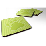 Caroline'S Treasures Puppy Pawprint Green Stripes Foam Coaster Set Of 4, 3.5, Multicolor