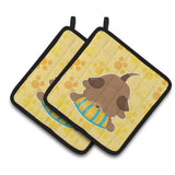 Caroline'S Treasures Bb7076Pthd Puppy On Yellow Pawprints Pair Of Pot Holders, 7.5 X 7.5, Multicolor