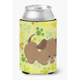 Caroline'S Treasures Puppy On Green Pawprints Can Or Bottle Hugger, Can Hugger, Multicolor