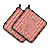 Caroline'S Treasures Bb7080Pthd Rabbit On Pink Stripes Pair Of Pot Holders, 7.5 X 7.5, Multicolor