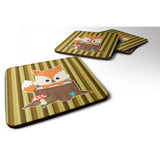 Caroline'S Treasures Baby Fox Tree Stripes Foam Coaster Set Of 4, 3.5, Multicolor