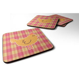 Caroline'S Treasures Chicken Hen On Gingham Foam Coaster Set Of 4, 3.5, Multicolor