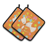 Caroline'S Treasures Bb7091Pthd Baby Fox Flowerchild Polkadots Pair Of Pot Holders, 7.5 X 7.5, Multicolor