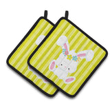 Caroline'S Treasures Easter White Rabbit With Flowers Pair Of Pot Holders, 7.5 X 7.5, Multicolor