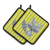 Caroline'S Treasures Bb7095Pthd Raccoon With Flowers Pair Of Pot Holders, 7.5 X 7.5, Multicolor