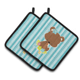 Caroline'S Treasures Bb7096Pthd Bear With Flowers Pair Of Pot Holders, 7.5 X 7.5, Multicolor