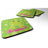 Caroline'S Treasures Frog On Lily Pad Green Polkadots Foam Coaster Set Of 4, 3.5, Multicolor