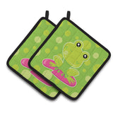 Caroline'S Treasures Bb7098Pthd Frog On Lily Pad Green Polkadots Pair Of Pot Holders, 7.5 X 7.5, Multicolor