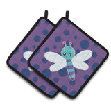 Caroline'S Treasures Bb7099Pthd Dragonfly On Purple Polkadots Pair Of Pot Holders, 7.5 X 7.5, Multicolor