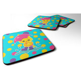 Caroline'S Treasures Duck In The Rain On Polkadots Foam Coaster Set Of 4, 3.5, Multicolor