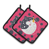 Caroline'S Treasures Unicorn Pink Polkadots Pair Of Pot Holders, 7.5 X 7.5, Multicolor