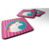 Caroline'S Treasures Unicorn Pink Stripes Foam Coaster Set Of 4, 3.5, Multicolor