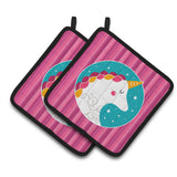 Caroline'S Treasures Bb7139Pthd Unicorn Pink Stripes Pair Of Pot Holders, 7.5 X 7.5, Multicolor