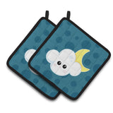 Caroline'S Treasures Weather Cloudy Moon Face Pair Of Pot Holders, 7.5 X 7.5, Multicolor