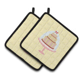 Caroline'S Treasures 3 Tier Cake On Yellow Decorated Pot Holder, 7.5Hx7.5W, Multicolor