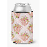 Caroline'S Treasures Tea Cup And Flowers Pink Decorative Can Hugger, Multicolor