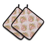 Caroline'S Treasures Tea Cup And Flowers Pink Decorated Pot Holder, 7.5 X 7.5, Multicolor
