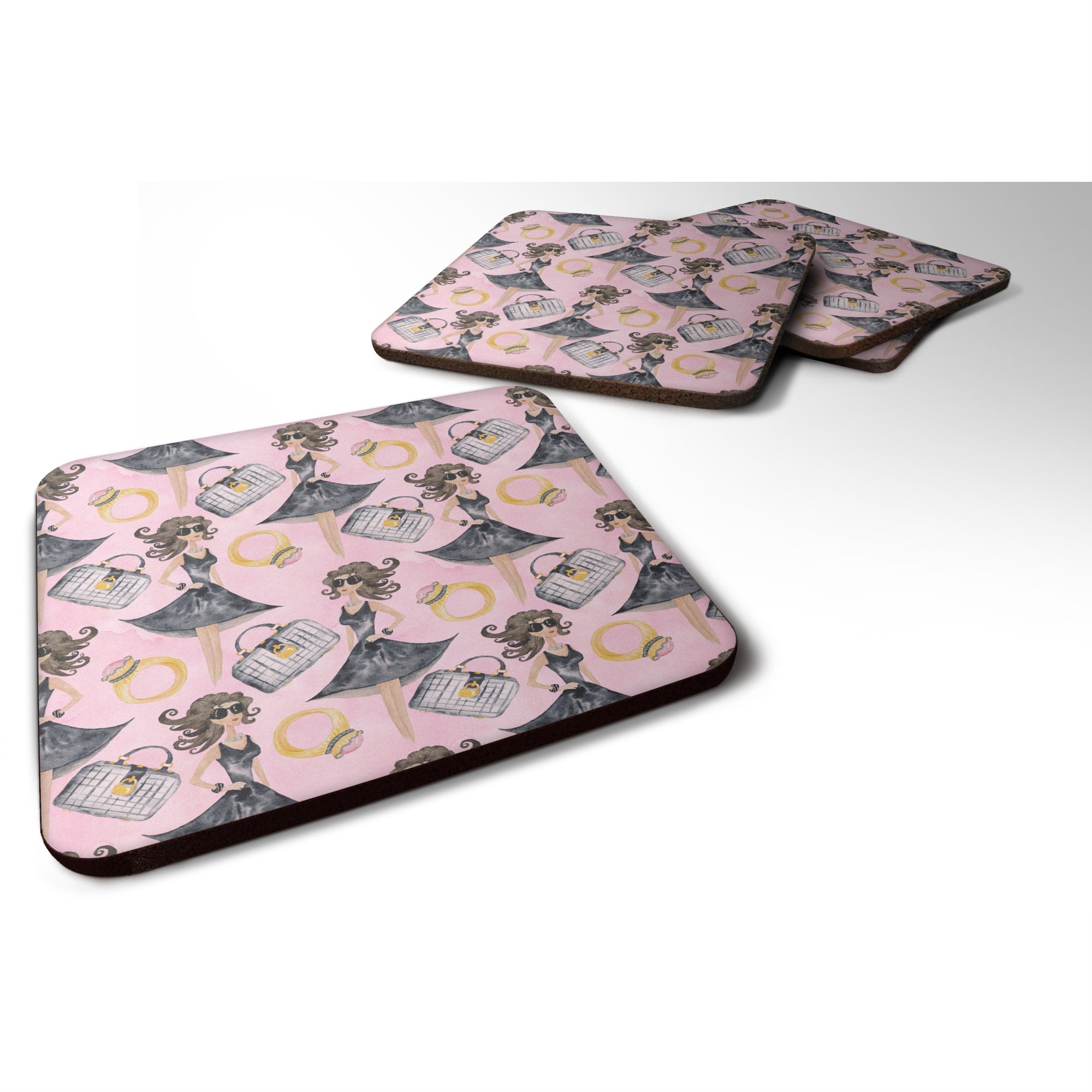 Caroline'S Treasures Watercolor Fashion Diva On Pink Decorative Coasters, 3.5, Multicolor