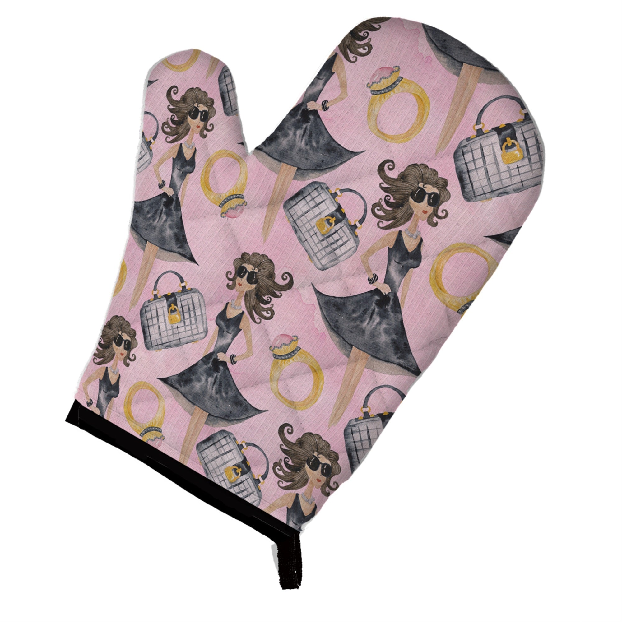 Caroline'S Treasures Watercolor Fashion Diva On Pink Decorated Oven Mitt, 12 X 8.5, Multicolor