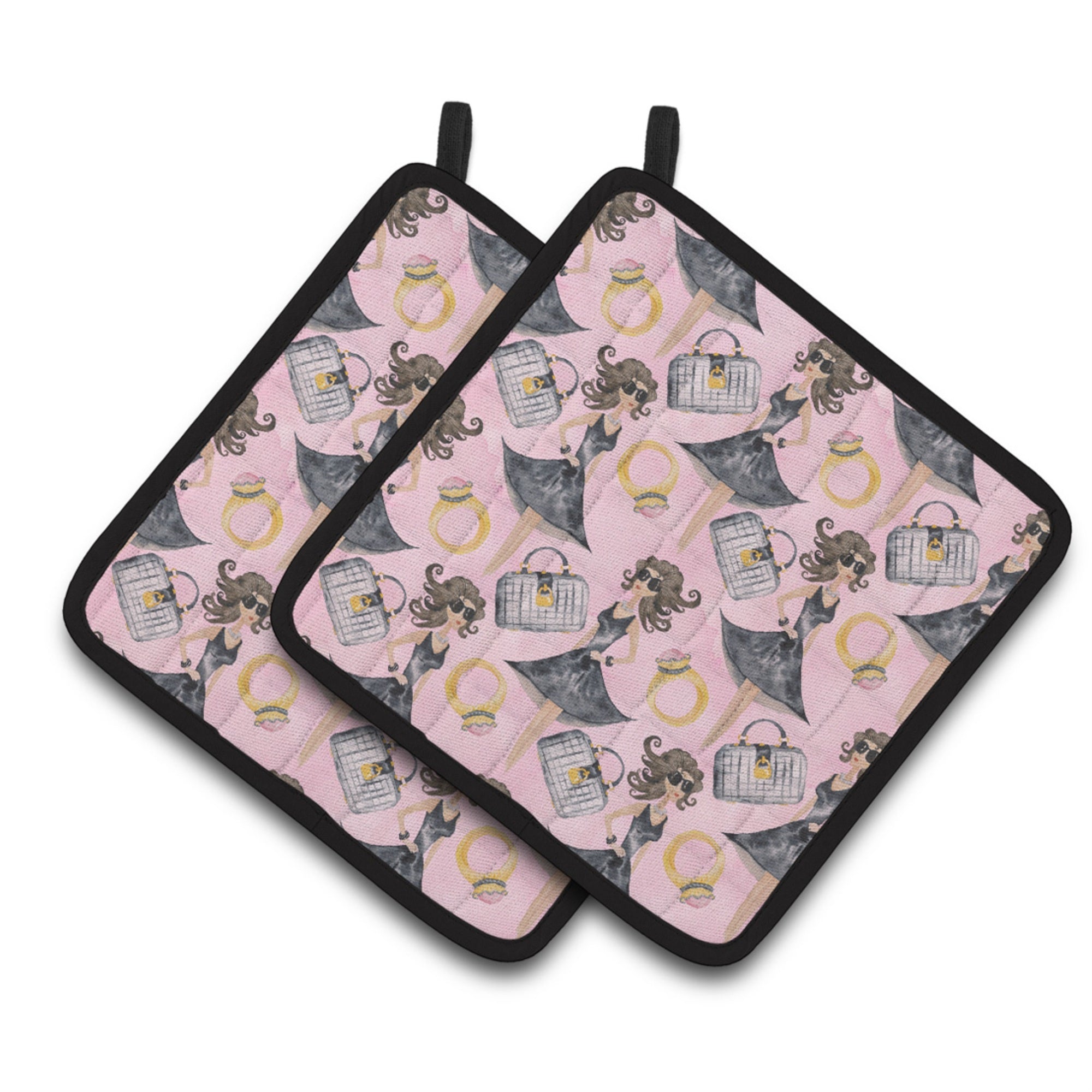 Caroline'S Treasures Watercolor Fashion Diva On Pink Decorated Pot Holder, 7.5 X 7.5, Multicolor
