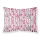 Caroline'S Treasures Watercolor Pink Flowers Grey Stripes Pillowcase, Standard, Multicolor