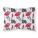 Caroline'S Treasures Watercolor Lipstick And Grey Stripes Pillowcase, Standard, Multicolor