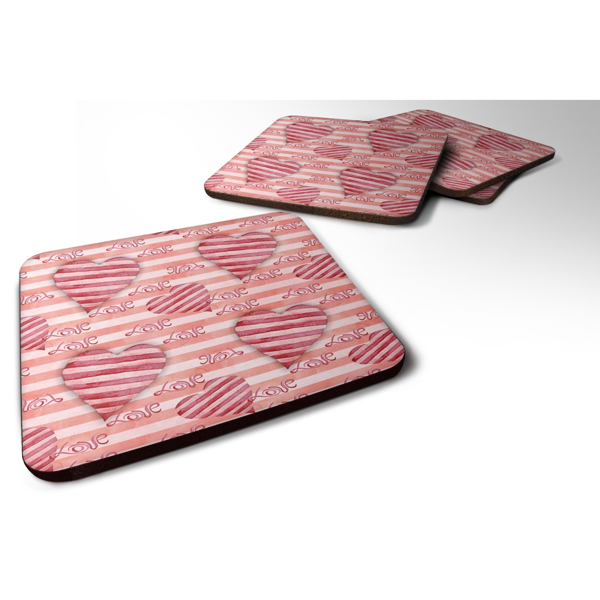 Caroline'S Treasures Watercolor Red Striped Hearts Decorative Coasters, 3.5, Multicolor