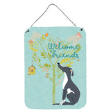 Caroline'S Treasures Welcome Friends Black White Greyhound Metal Print, 16H X 12W, Multicolor