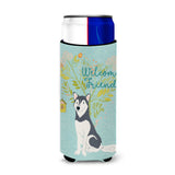 Caroline'S Treasures Welcome Friends Siberian Husky Decorative Can Hugger, Multicolor
