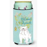Caroline'S Treasures Welcome Friends English Bulldog White Decorative Can Hugger, Tall Boy, Multicolor