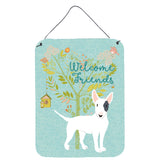 Caroline'S Treasures Friends Welcome White Patched Bull Terrier Metal Print, 16H X 12W, Multicolor