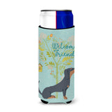 Caroline'S Treasures Welcome Friends Black Tan Dachshund Decorative Can Hugger, Multicolor