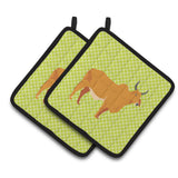 Caroline'S Treasures Zebu Indicine Cow Green Decorated Pot Holder, 7.5 X 7.5