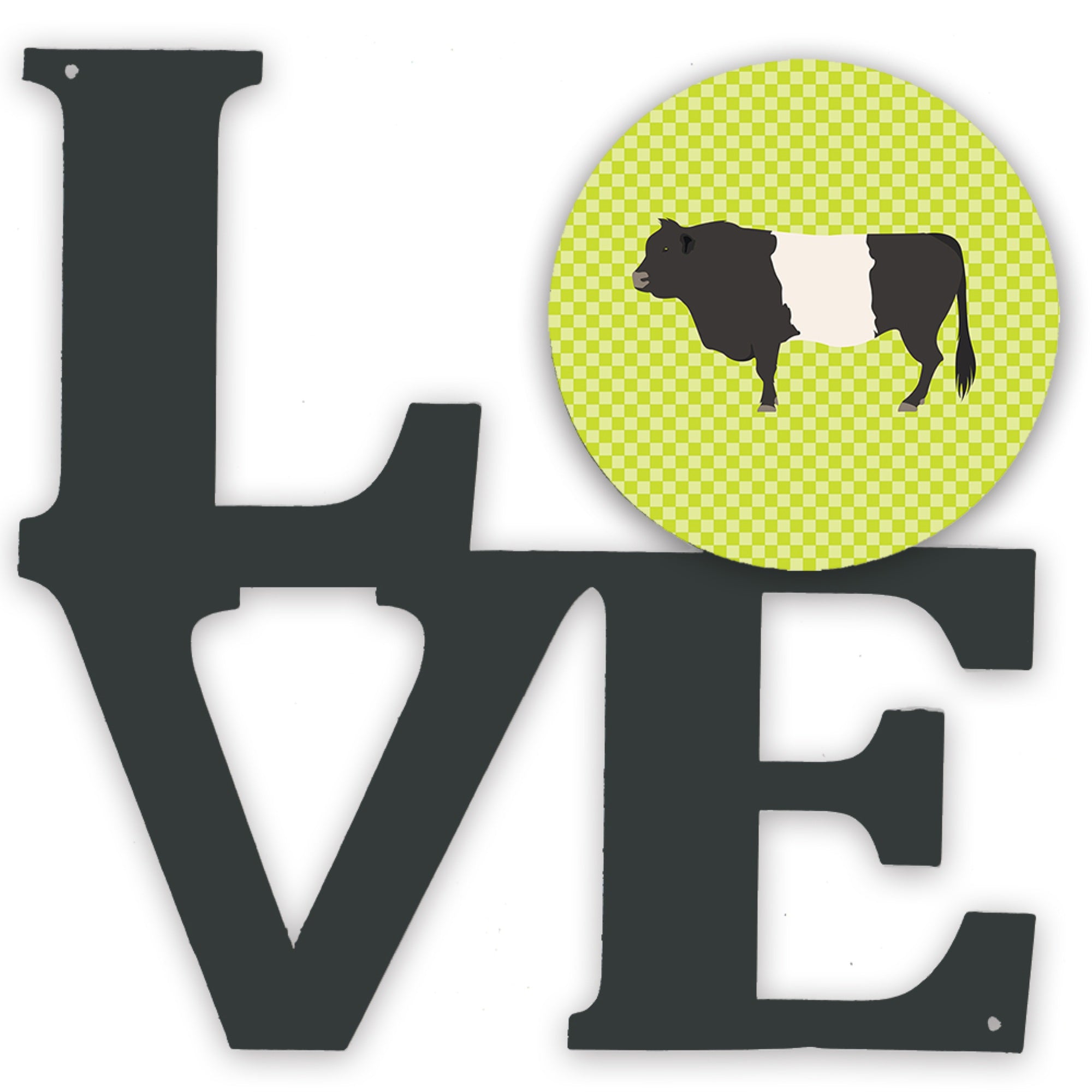 Caroline'S Treasures Belted Galloway Cow Green Metal Artwork Love Wall-Decor, Multicolor