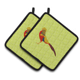 Caroline'S Treasures Golden Or Chinese Pheasant Green Decorated Pot Holder, 7.5 X 7.5