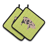 Caroline'S Treasures Mini Miniature Pig Green Decorated Pot Holder, 7.5 X 7.5