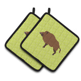 Caroline'S Treasures Wild Boar Pig Green Decorated Pot Holder, 7.5 X 7.5