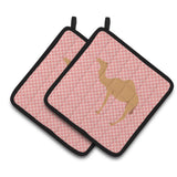 Caroline'S Treasures Arabian Camel Dromedary Pink Check Decorated Pot Holder, 7.5 X 7.5