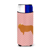 Caroline'S Treasures Highland Cow Pink Check Decorative Can Hugger, Slim, Multicolor